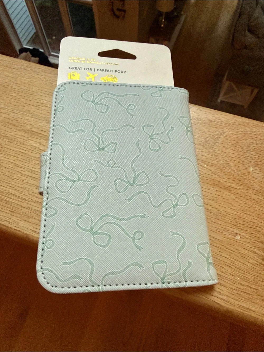 NWT Light Aqua Blue Passport Holder with Bows